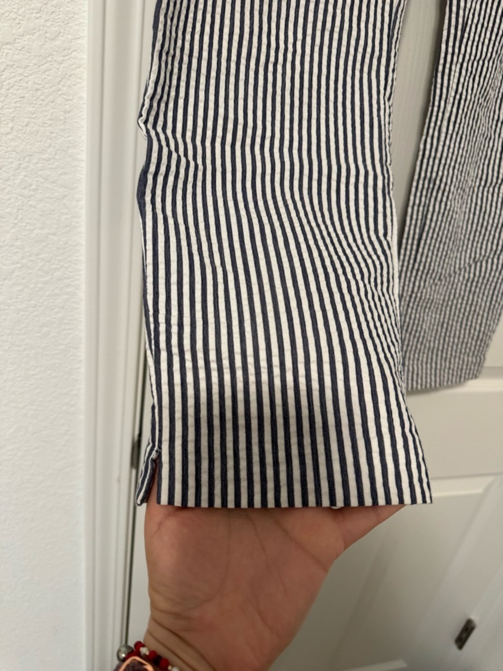 stradivarius Navy and White Striped Cropped Pants